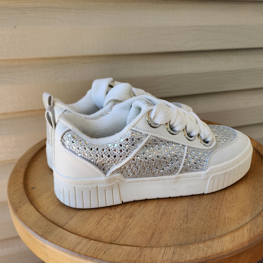 Gianni Bini White and Silver Glitter Platform Sneakers - Picture 5 of 10